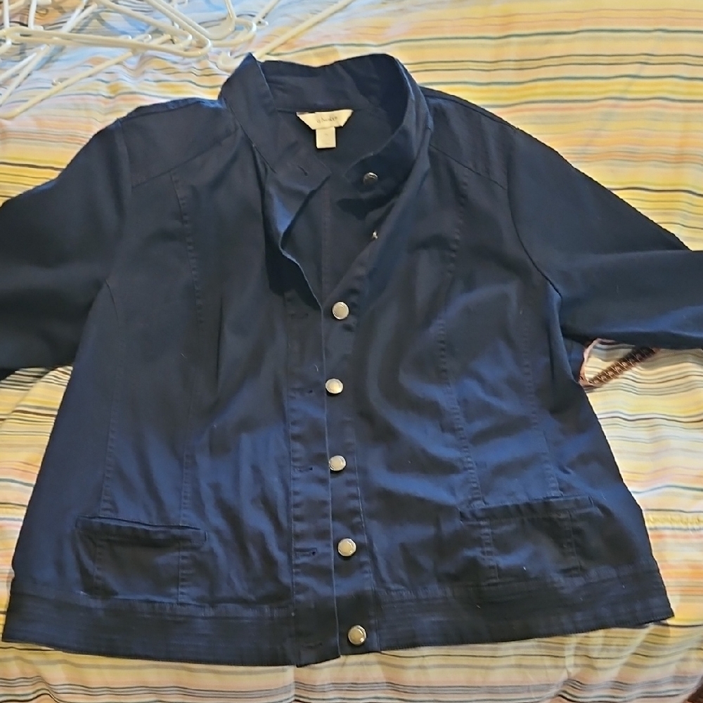 CJ Banks Blue Utility Jacket with Collared Neckline
